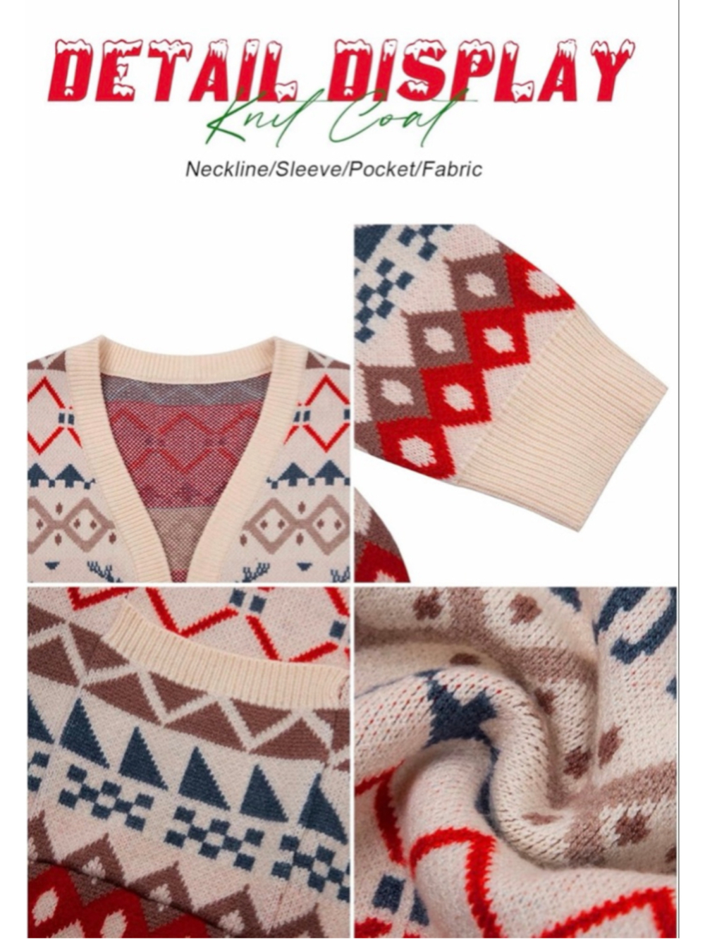 NEW Ugly Christmas Cardigan Knit Sweater Cardigans Oversized S - Picture 6 of 6